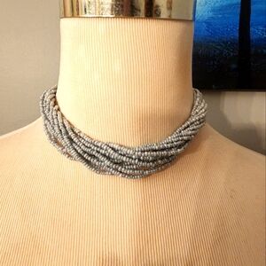 Vintage Light Blue Multi-Strand Seed Bead Statement Choker Necklace